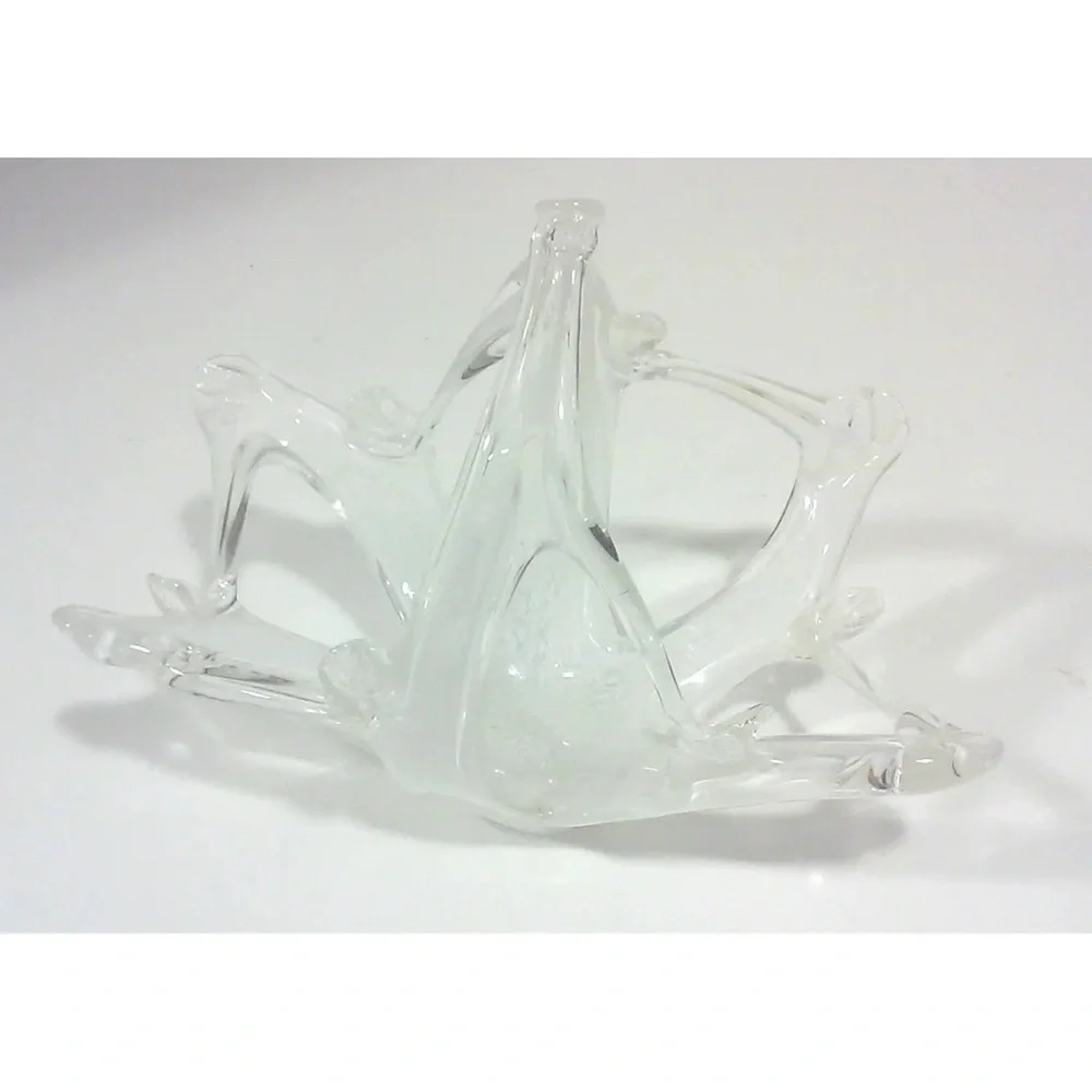 Vintage Murano White Clear Art Glass Sculptural Basket Made in Italy